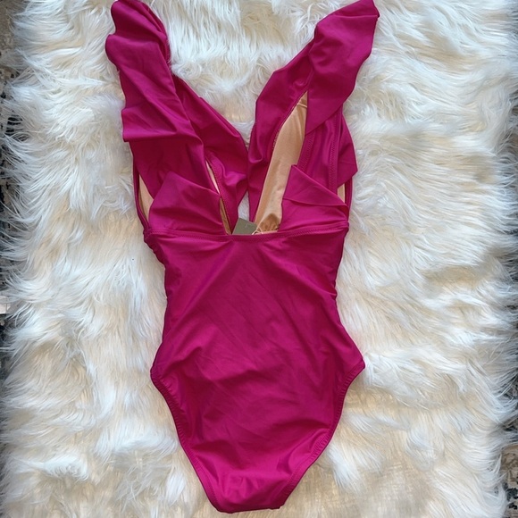 🆕 J Crew Pink Ruched Ruffle One Piece Swimsuit Size 0 - Picture 4 of 9
